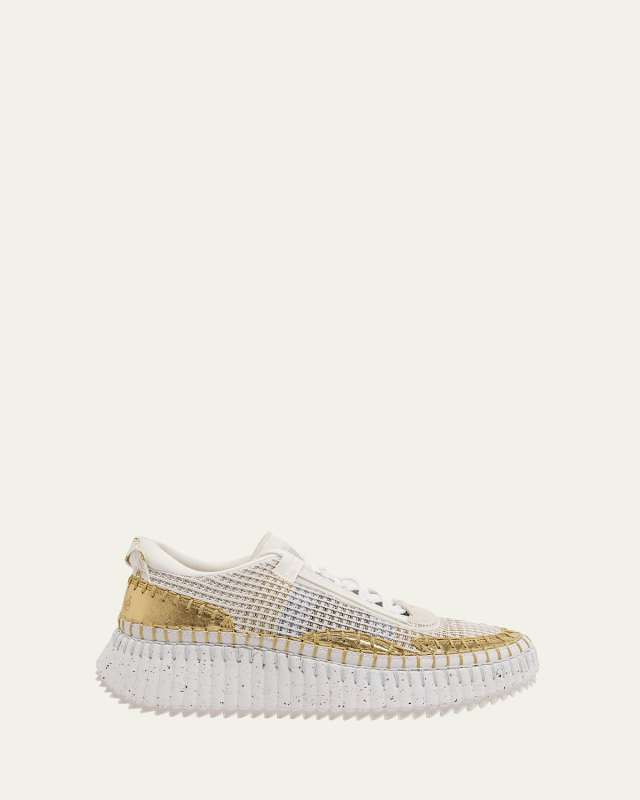 Nama Mesh and Leather Platform Low-Top Sneakers